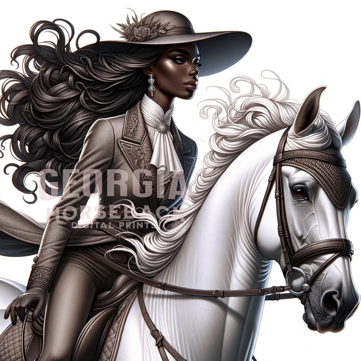 Black woman rider printable image | DIGITAL DOWNLOAD | Equestrian wall art | African American woman equestrian art print