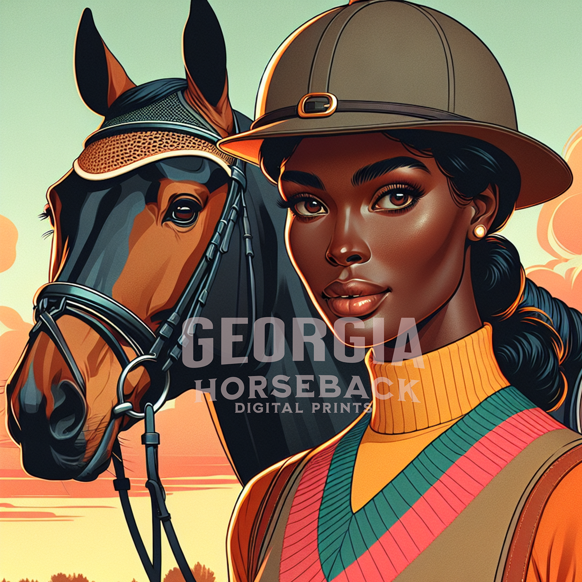 Black woman rider printable image | DIGITAL DOWNLOAD | Equestrian wall art | African American woman equestrian art print