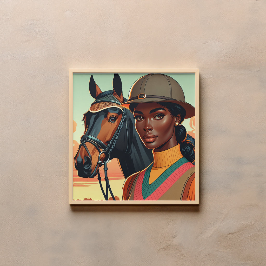 Black woman rider printable image | DIGITAL DOWNLOAD | Equestrian wall art | African American woman equestrian art print
