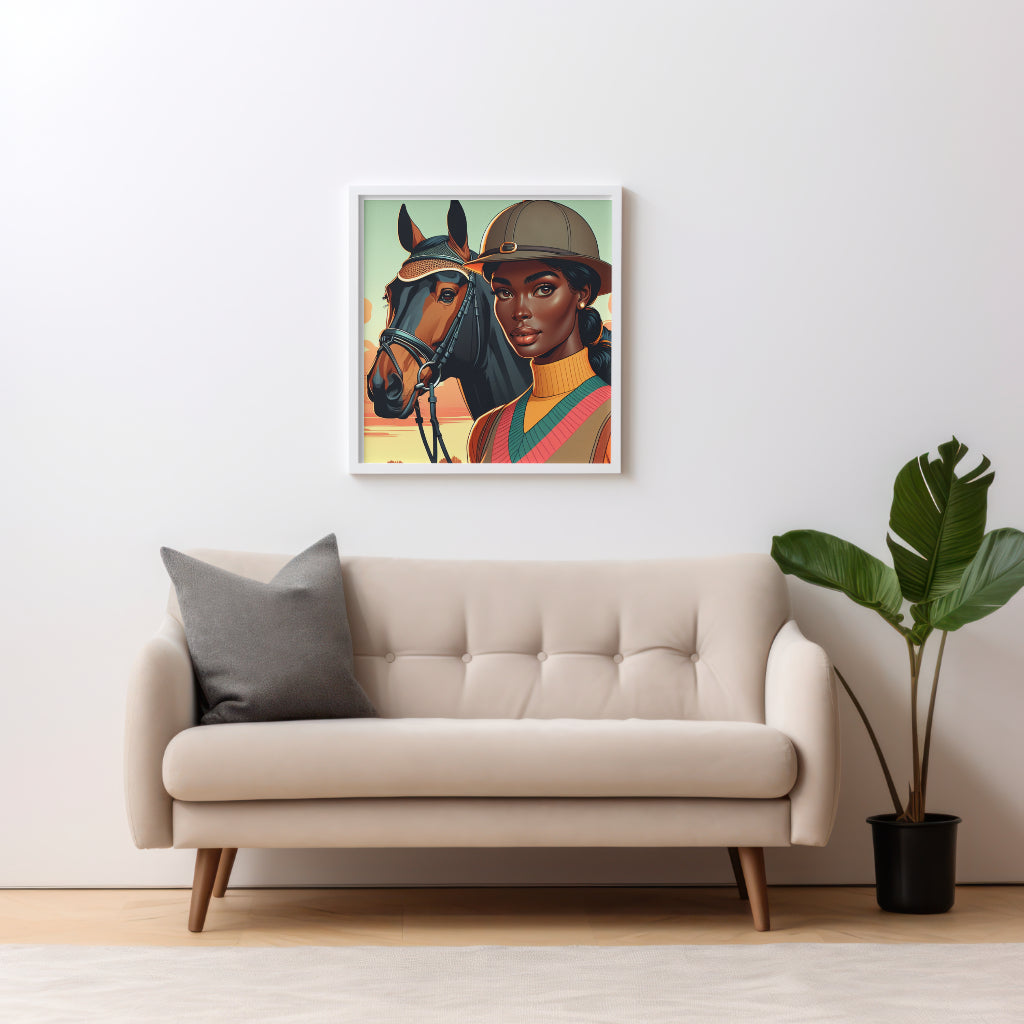 Black woman rider printable image | DIGITAL DOWNLOAD | Equestrian wall art | African American woman equestrian art print