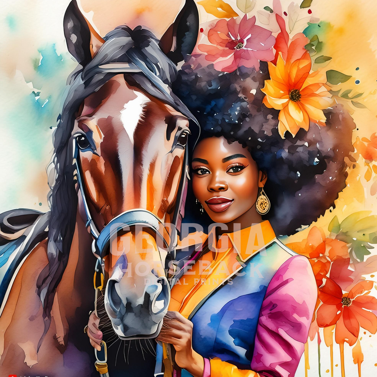 Black woman rider printable image | DIGITAL DOWNLOAD | Equestrian wall art | African American woman equestrian art print