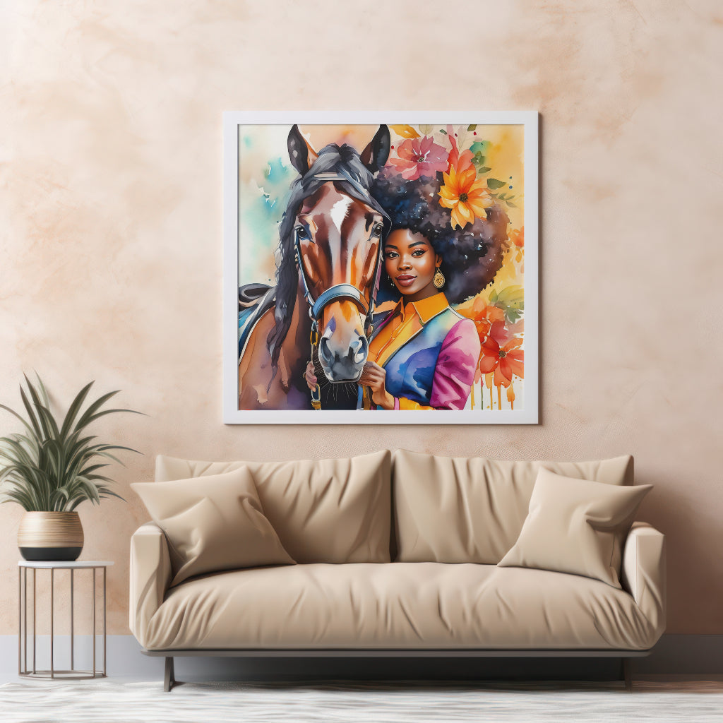 Black woman rider printable image | DIGITAL DOWNLOAD | Equestrian wall art | African American woman equestrian art print