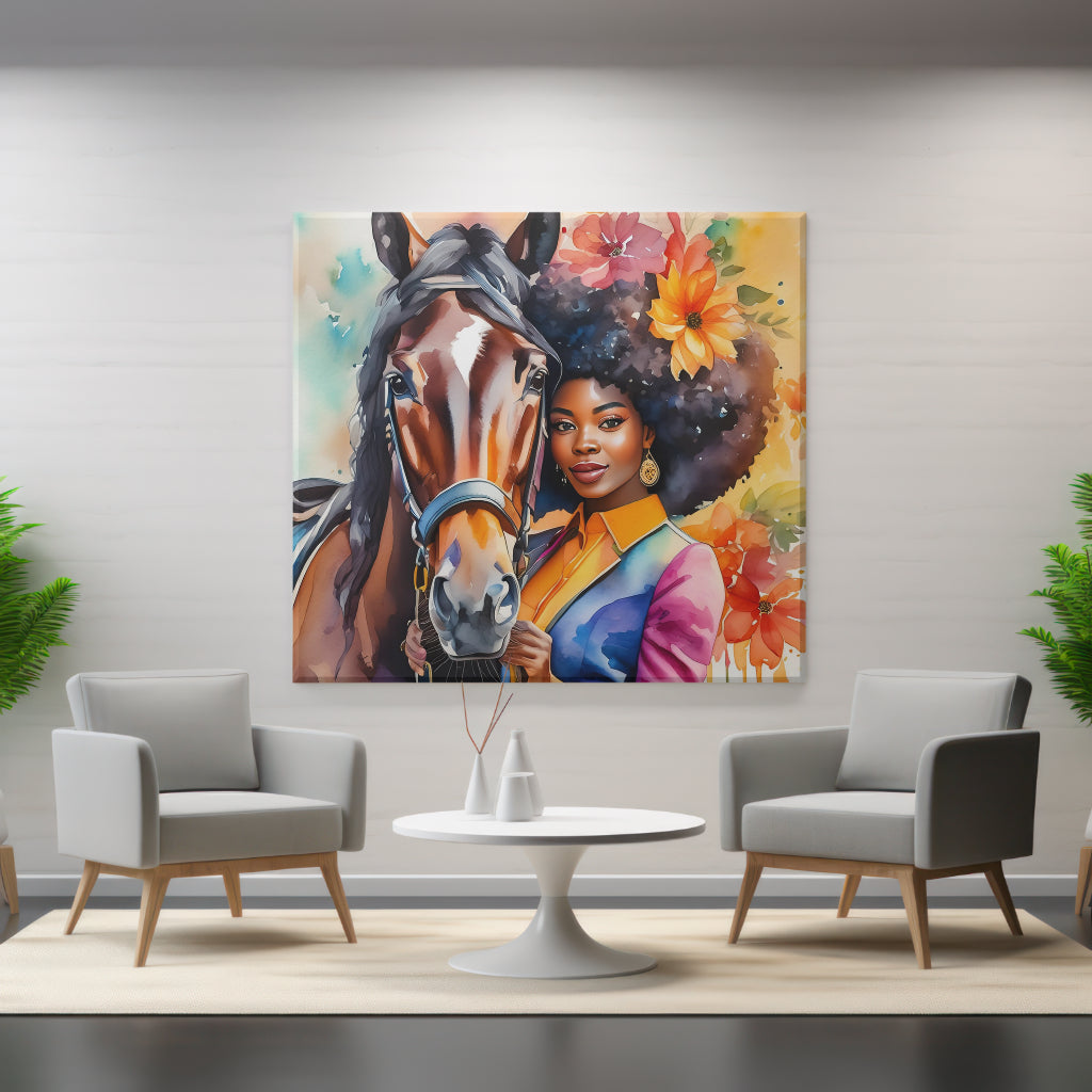 Black woman rider printable image | DIGITAL DOWNLOAD | Equestrian wall art | African American woman equestrian art print