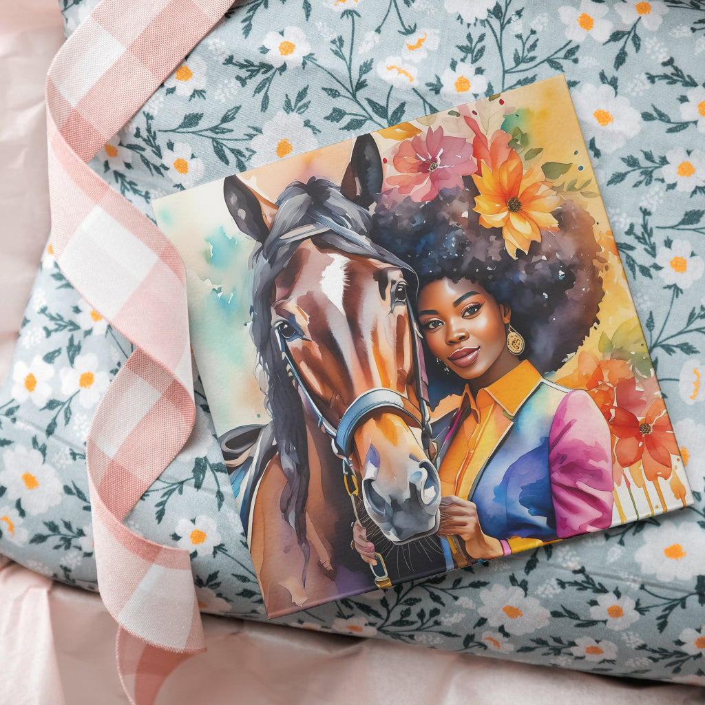 Black woman rider printable image | DIGITAL DOWNLOAD | Equestrian wall art | African American woman equestrian art print
